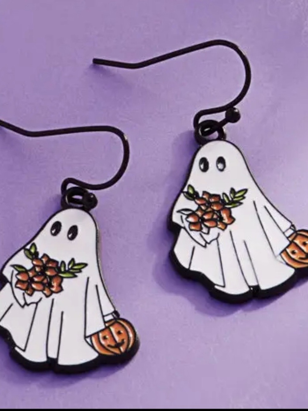 White Ghost Floral Halloween Earrings